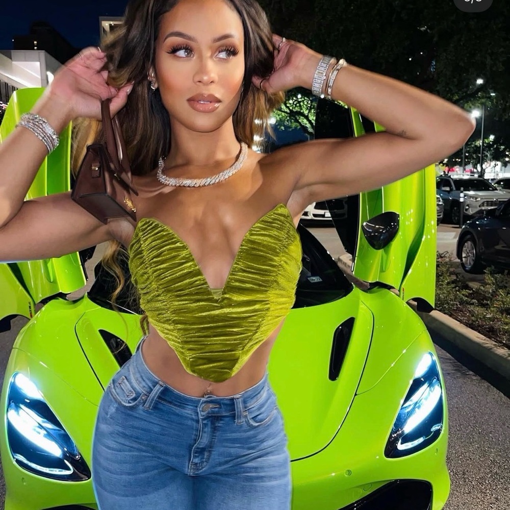 Chic Olive Green Velvet Ruched Crop Top